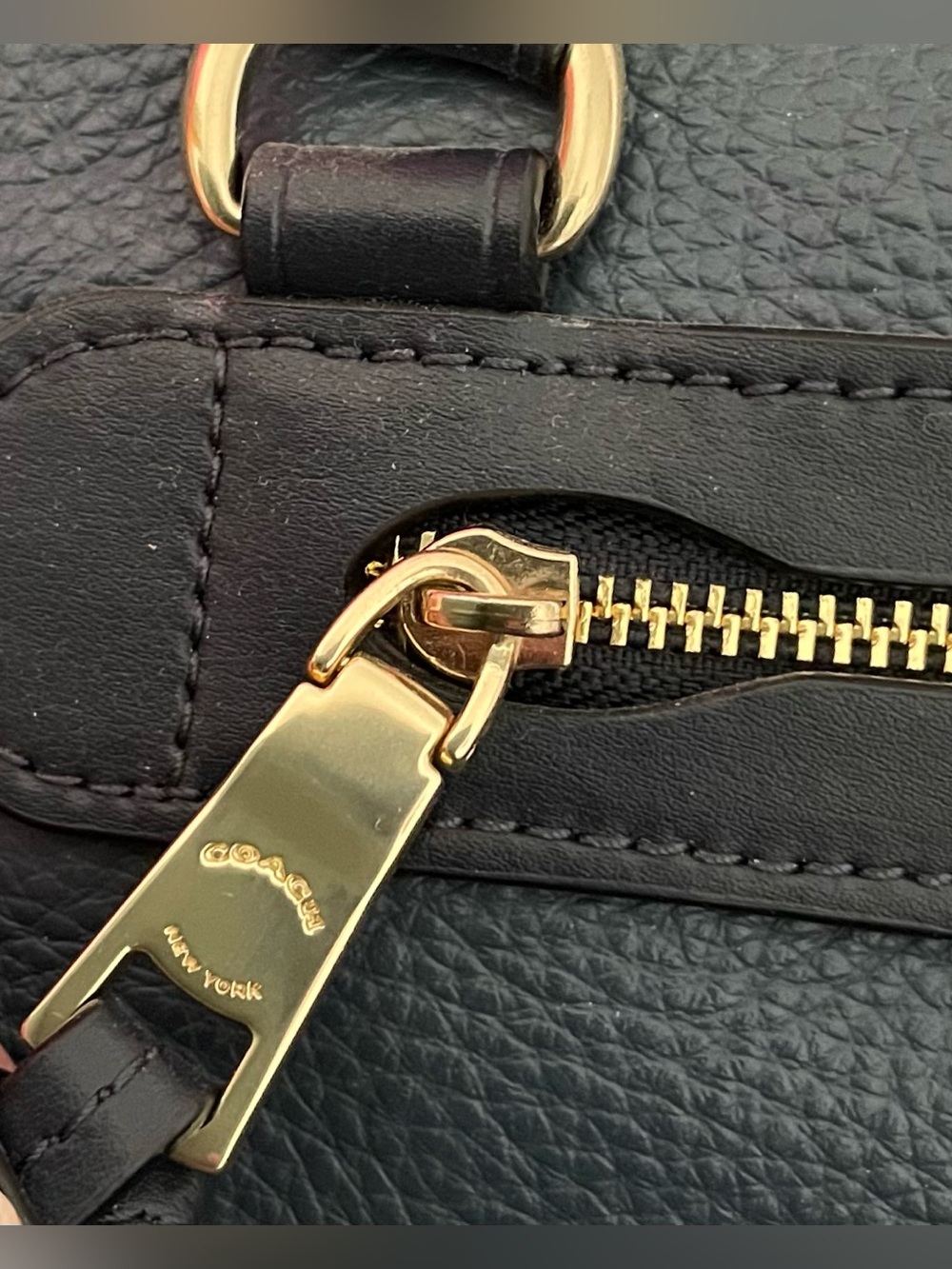 Coach Navy Leather Tote with Gold Hardware - Picture 6 of 11